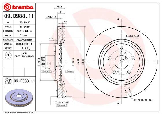 Brembo 09.D988.11 - Тормозной диск autospares.lv