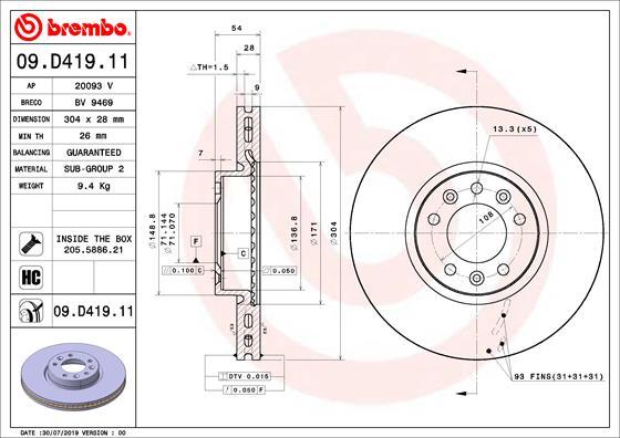 Brembo 09.D419.11 - Тормозной диск autospares.lv