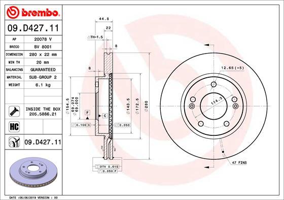 Brembo 09.D427.11 - Тормозной диск autospares.lv