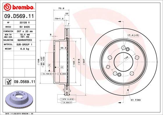 Brembo 09.D569.11 - Тормозной диск autospares.lv