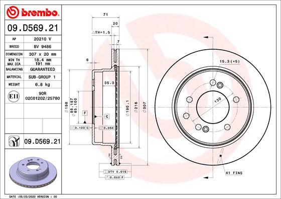 Brembo 09.D569.21 - Тормозной диск autospares.lv