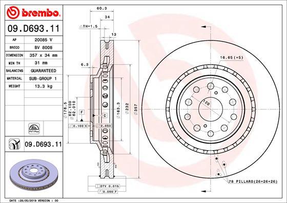 Brembo 09.D693.11 - Тормозной диск autospares.lv