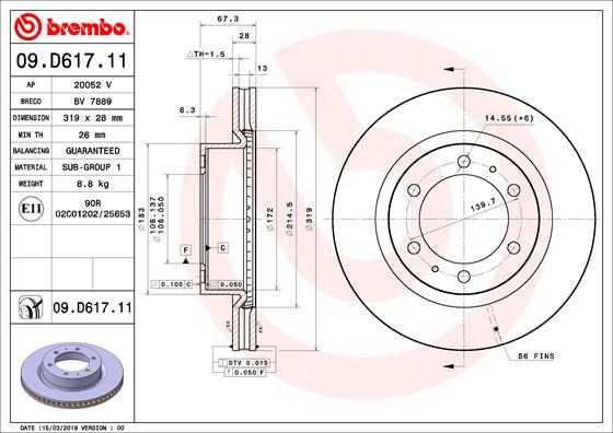 Brembo 09.D617.11 - Тормозной диск autospares.lv