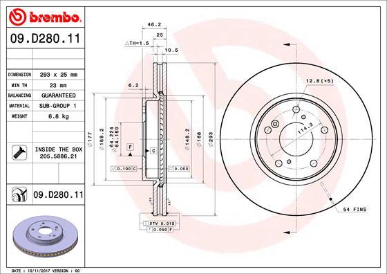 Brembo 09.D280.11 - Тормозной диск autospares.lv