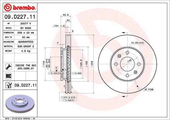 Brembo 09.D227.11 - Тормозной диск autospares.lv