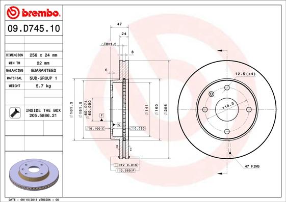 Brembo 09.D745.10 - Тормозной диск autospares.lv