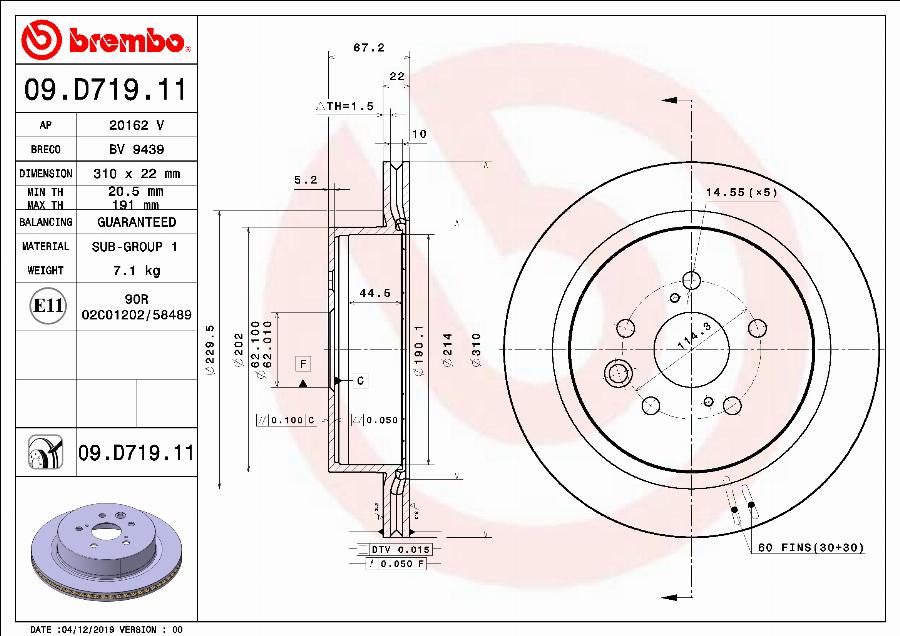 Brembo 09.D719.11 - Тормозной диск autospares.lv