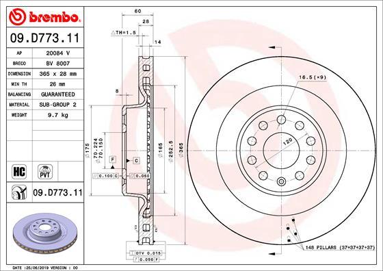 Brembo 09.D773.11 - Тормозной диск autospares.lv