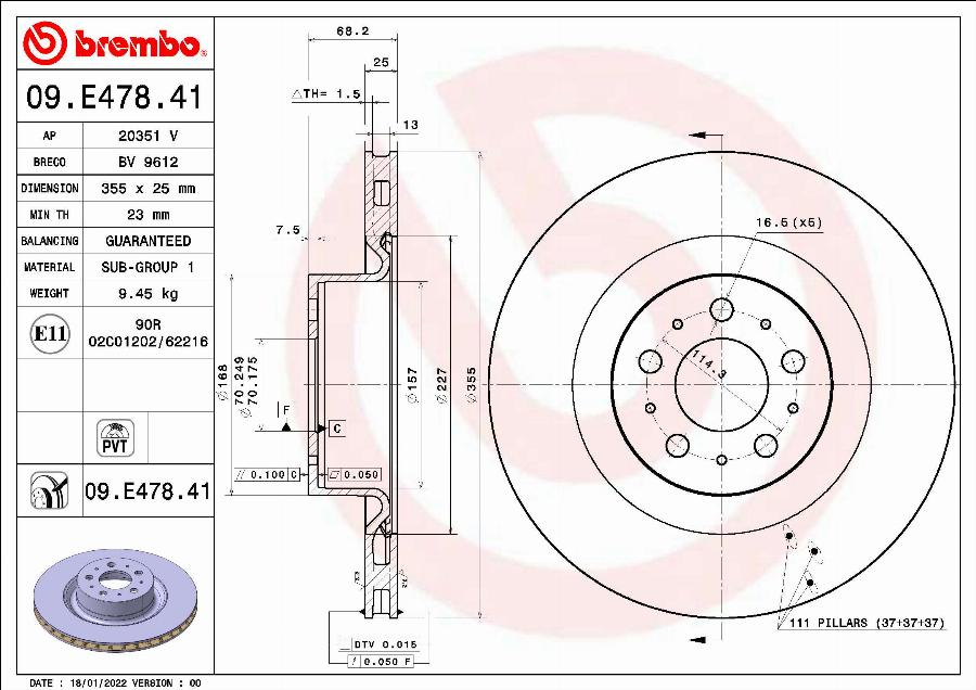 Brembo 09.E478.41 - Тормозной диск autospares.lv