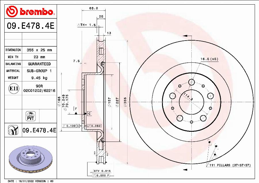 Brembo 09.E478.4E - Тормозной диск autospares.lv