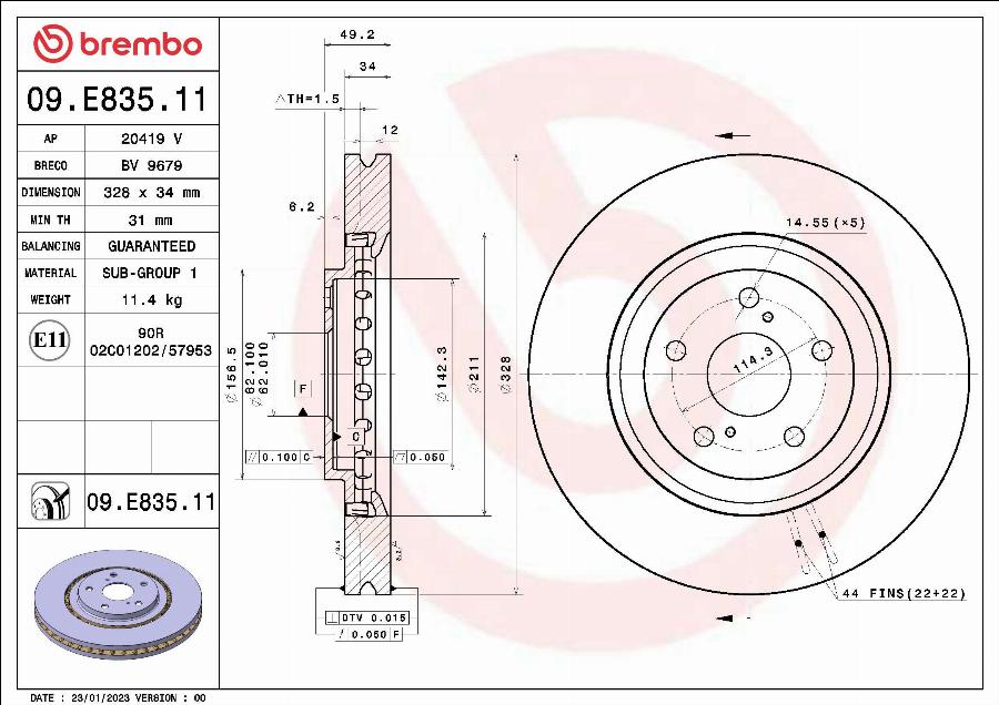 Brembo 09.E835.11 - Тормозной диск autospares.lv