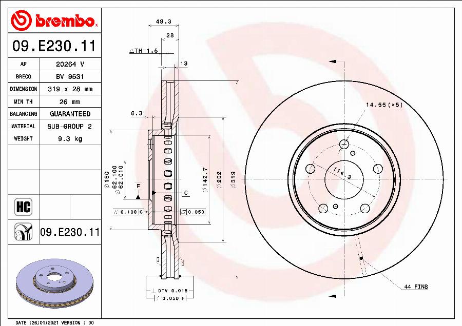 Brembo 09.E230.11 - Тормозной диск autospares.lv