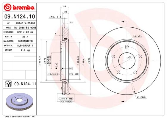 Brembo 09.N124.10 - Тормозной диск autospares.lv