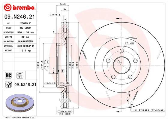 Brembo 09.N246.21 - Тормозной диск autospares.lv