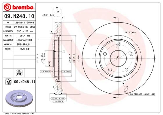 Brembo 09.N248.11 - Тормозной диск autospares.lv