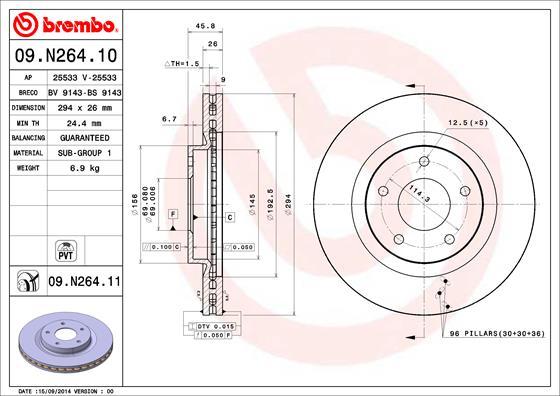 Brembo 09.N264.11 - Тормозной диск autospares.lv