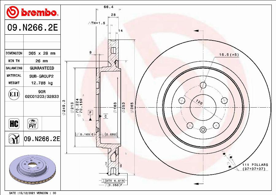 Brembo 09.N266.2E - Тормозной диск autospares.lv