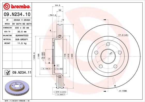 Brembo 09.N234.11 - Тормозной диск autospares.lv