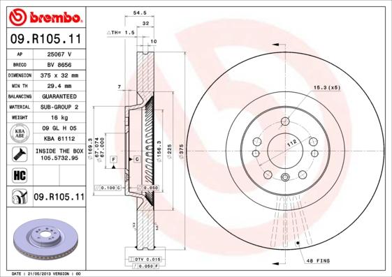 Brembo 09.R105.11 - Тормозной диск autospares.lv
