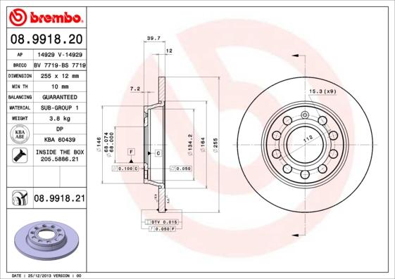 Brembo 08.9918.21 - Тормозной диск autospares.lv