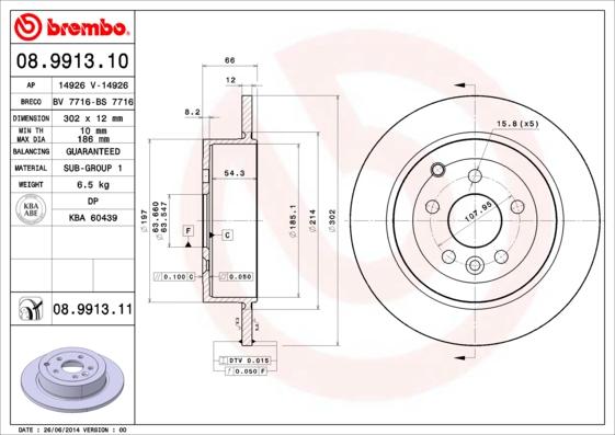 Brembo 08.9913.11 - Тормозной диск autospares.lv