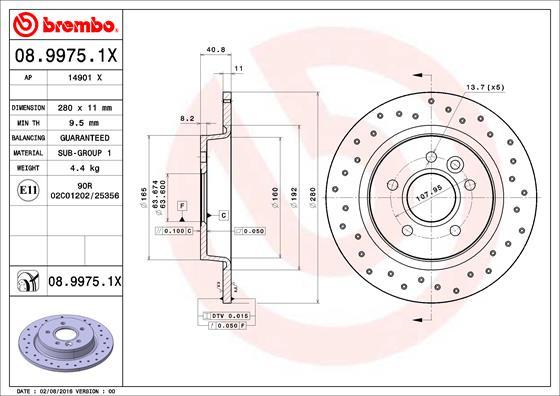 Brembo 08.9975.1X - Тормозной диск autospares.lv