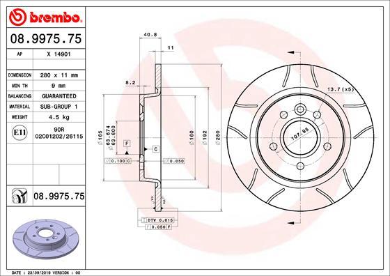 Brembo 08.9975.75 - Тормозной диск autospares.lv