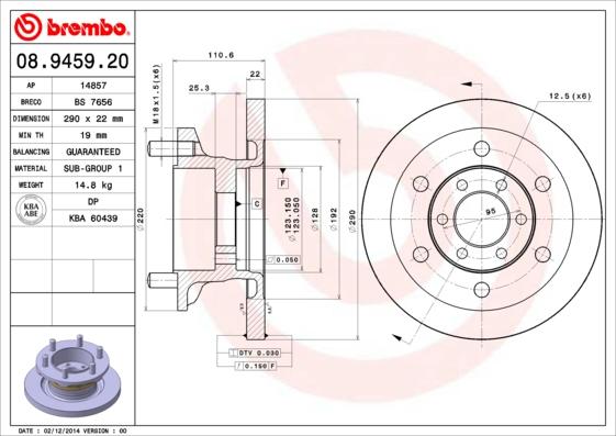 Brembo 08.9459.20 - Тормозной диск autospares.lv