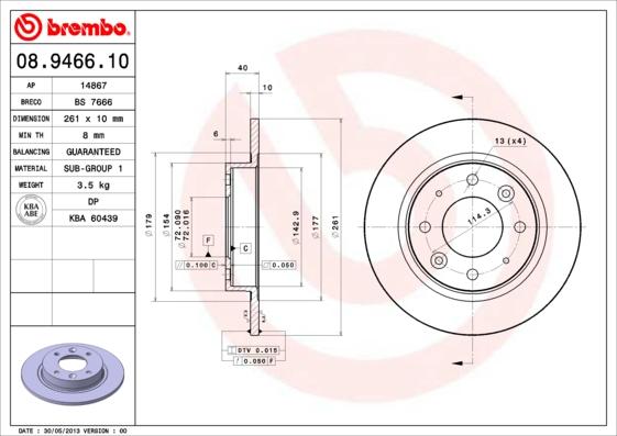 Brembo 08.9466.10 - Тормозной диск autospares.lv