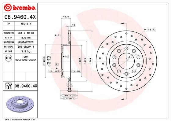 Brembo 08.9460.4X - Тормозной диск autospares.lv