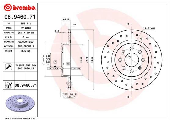 Brembo 08.9460.71 - Тормозной диск autospares.lv