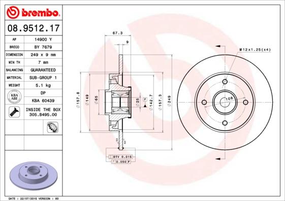 Brembo 08.9512.17 - Тормозной диск autospares.lv