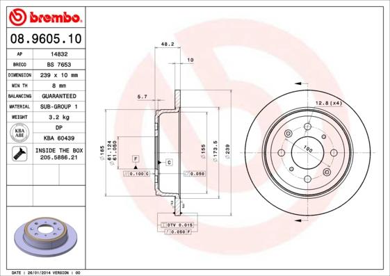 Brembo 08.9605.10 - Тормозной диск autospares.lv