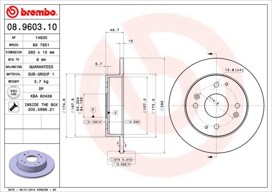 Brembo 08.9603.10 - Тормозной диск autospares.lv