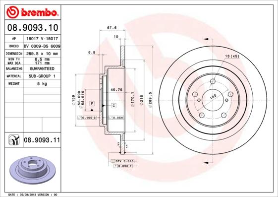 Brembo 08.9093.11 - Тормозной диск autospares.lv