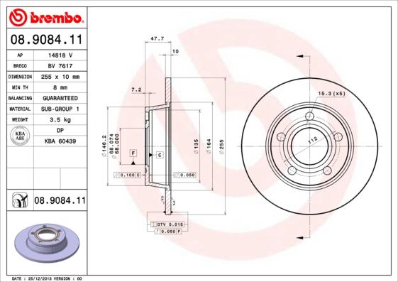 Brembo 08.9084.11 - Тормозной диск autospares.lv