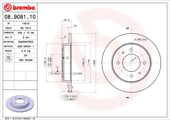Brembo 08.9081.10 - Тормозной диск autospares.lv