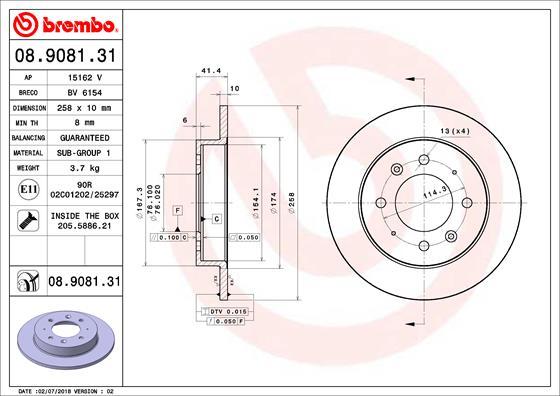 Brembo 08.9081.31 - Тормозной диск autospares.lv