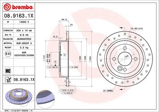 Brembo 08.9163.1X - Тормозной диск autospares.lv