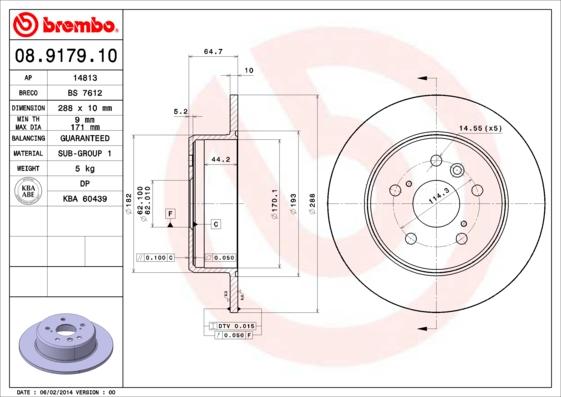 Brembo 08.9179.10 - Тормозной диск autospares.lv