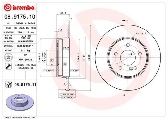 Brembo 08.9175.10 - Тормозной диск autospares.lv