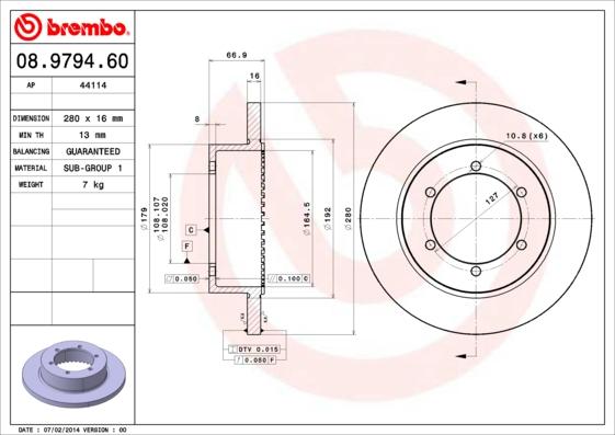 Brembo 08.9794.60 - Тормозной диск autospares.lv