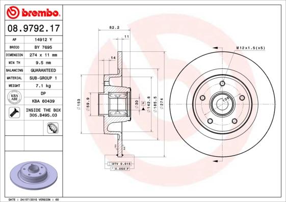 Brembo 08.9792.17 - Тормозной диск autospares.lv