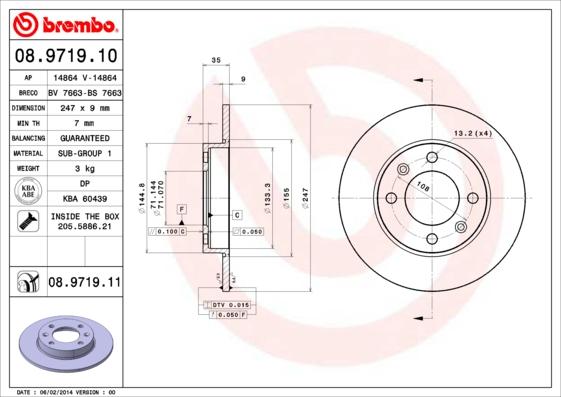 Brembo 08.9719.10 - Тормозной диск autospares.lv