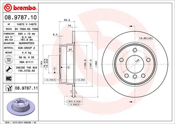 Brembo 08.9787.10 - Тормозной диск autospares.lv