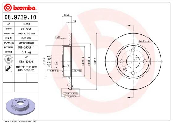 Brembo 08.9739.10 - Тормозной диск autospares.lv