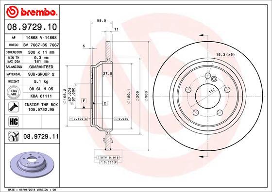 Brembo 08.9729.10 - Тормозной диск autospares.lv