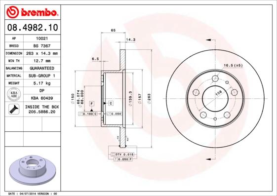 Brembo 08.4982.10 - Тормозной диск autospares.lv