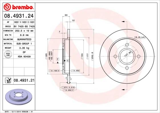 Brembo 08.4931.24 - Тормозной диск autospares.lv