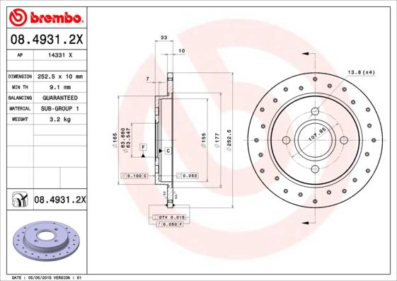 Brembo 08.4931.2X - Тормозной диск autospares.lv